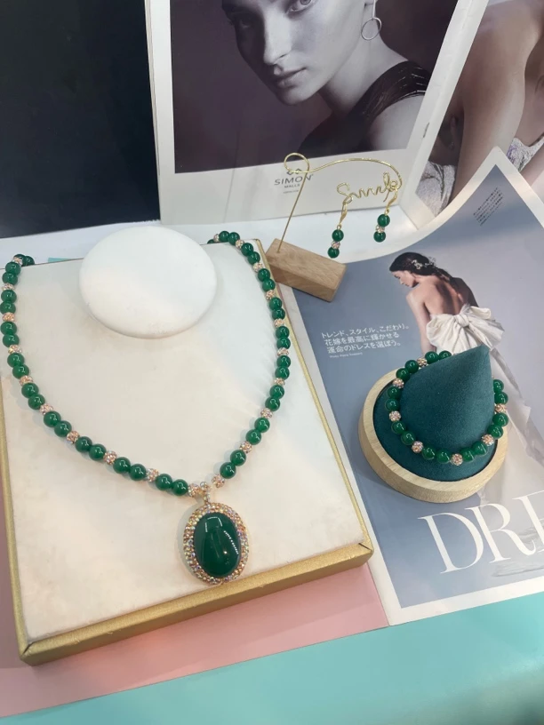 非金属玻璃项链 时尚项链manaw tax 玻璃项链三件套气质百搭精美