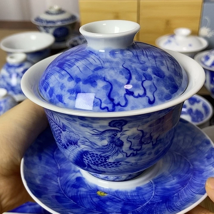 柴烧凤凰三才盖碗