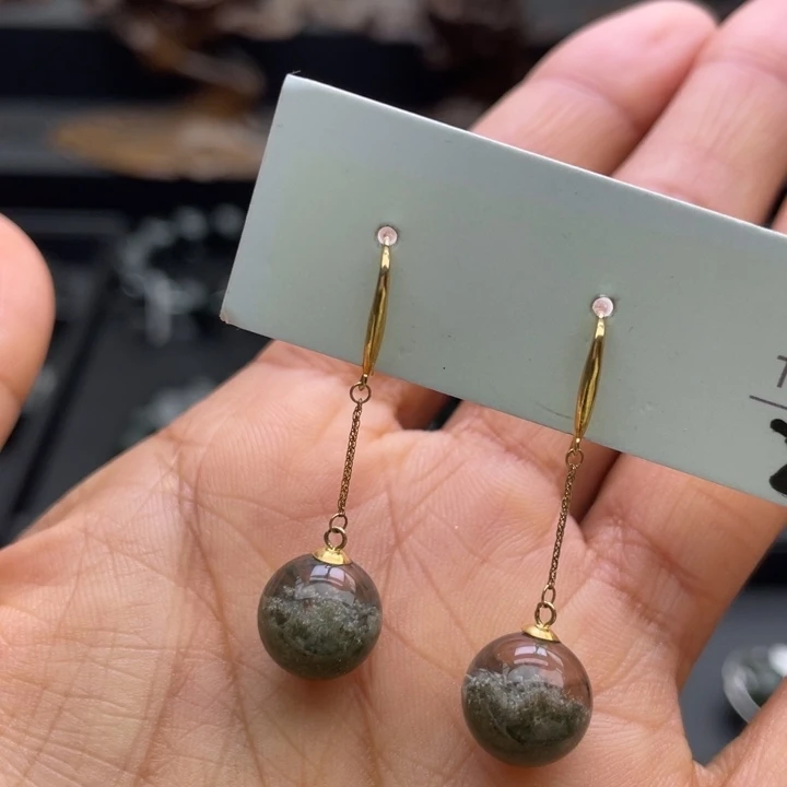 耳饰水晶18K金镶嵌绿幽灵单珠定制