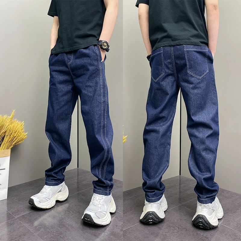 2025年春季新品潮牌韩版蓝色水洗直筒宽松哈伦青年男士休闲牛仔裤