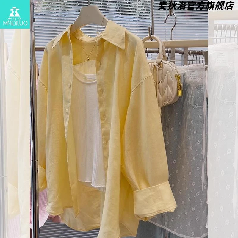 洋气女装高端大牌女装亚麻衬衫女2025春新款韩版宽松百搭棉麻上衣