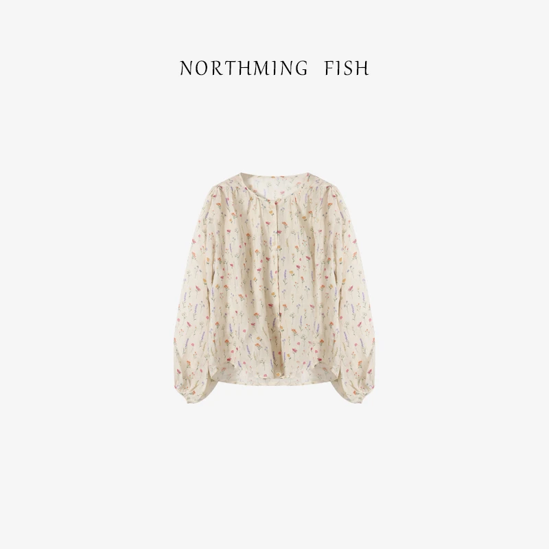 NorthMing fish「浪漫周末」100苎麻 温柔清新轻薄透气法式碎花衬衫