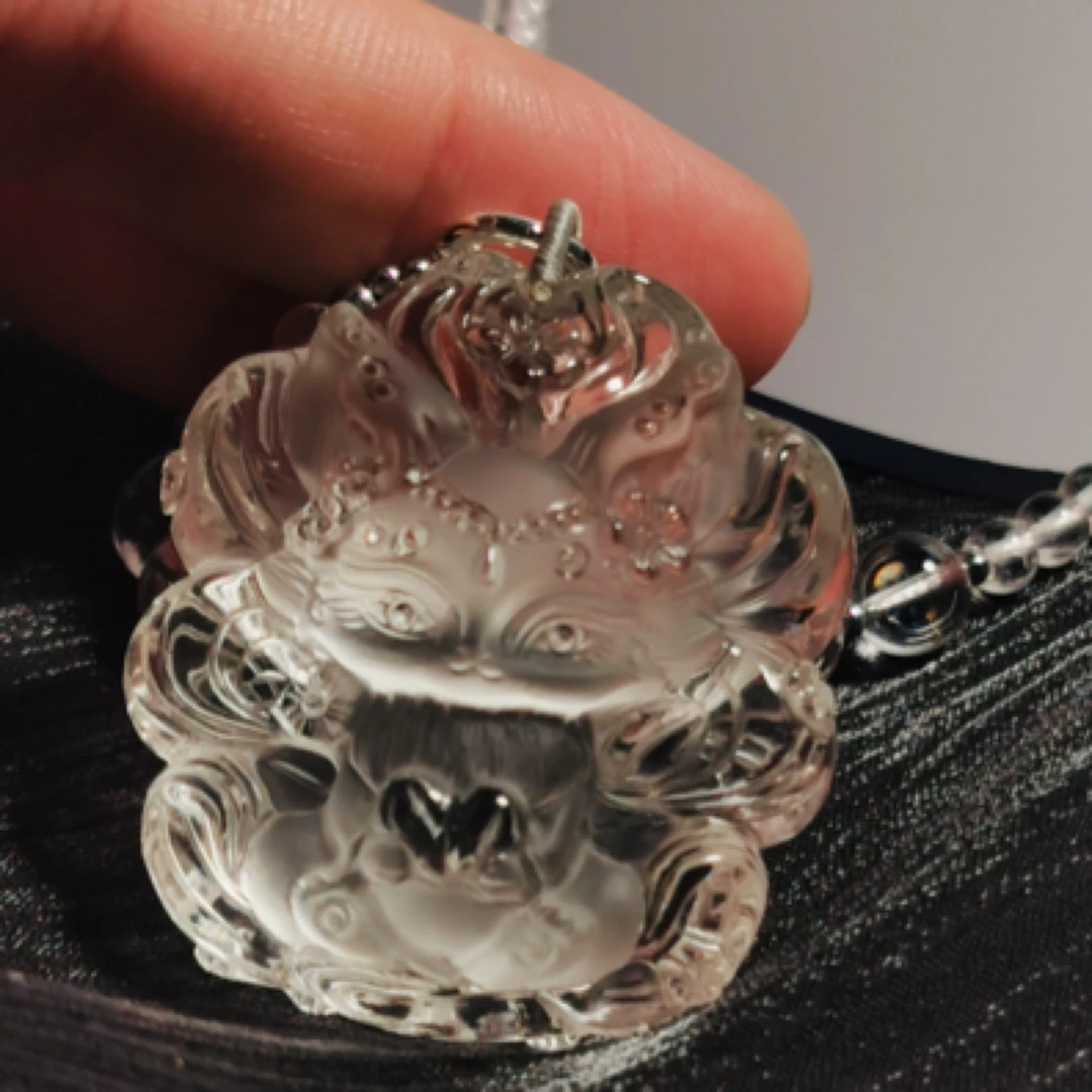 大师系列｜天然白水晶梦想家小狐狐吊坠