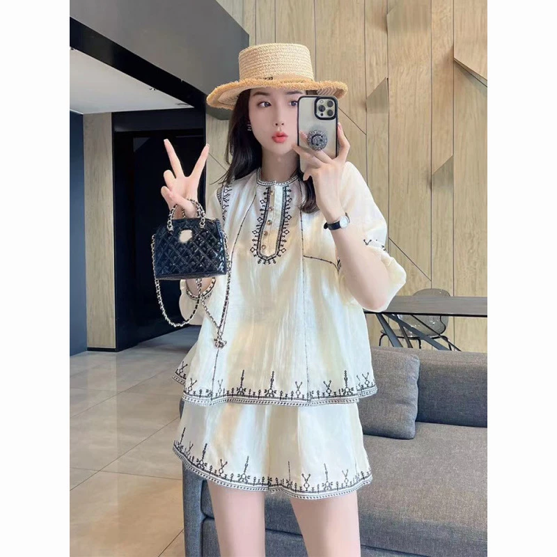 夏装穿搭一整套时尚洋气轻奢高级感通勤白色上衣两件套装裤女