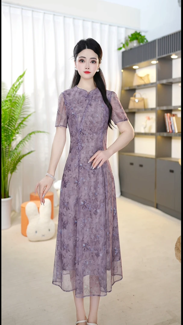 <0A209>2025年夏季新款时尚气质优雅连衣裙中式减龄气质连衣裙