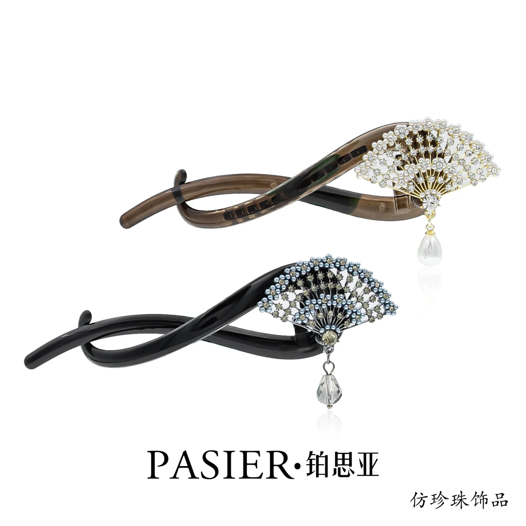 赫本王妃 风吟扇 11厘米中式典雅高级手工定制扭扭夹FB2276