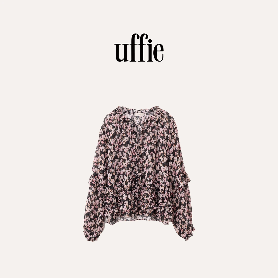 UFFIE于绘 荷叶边印花衬衫