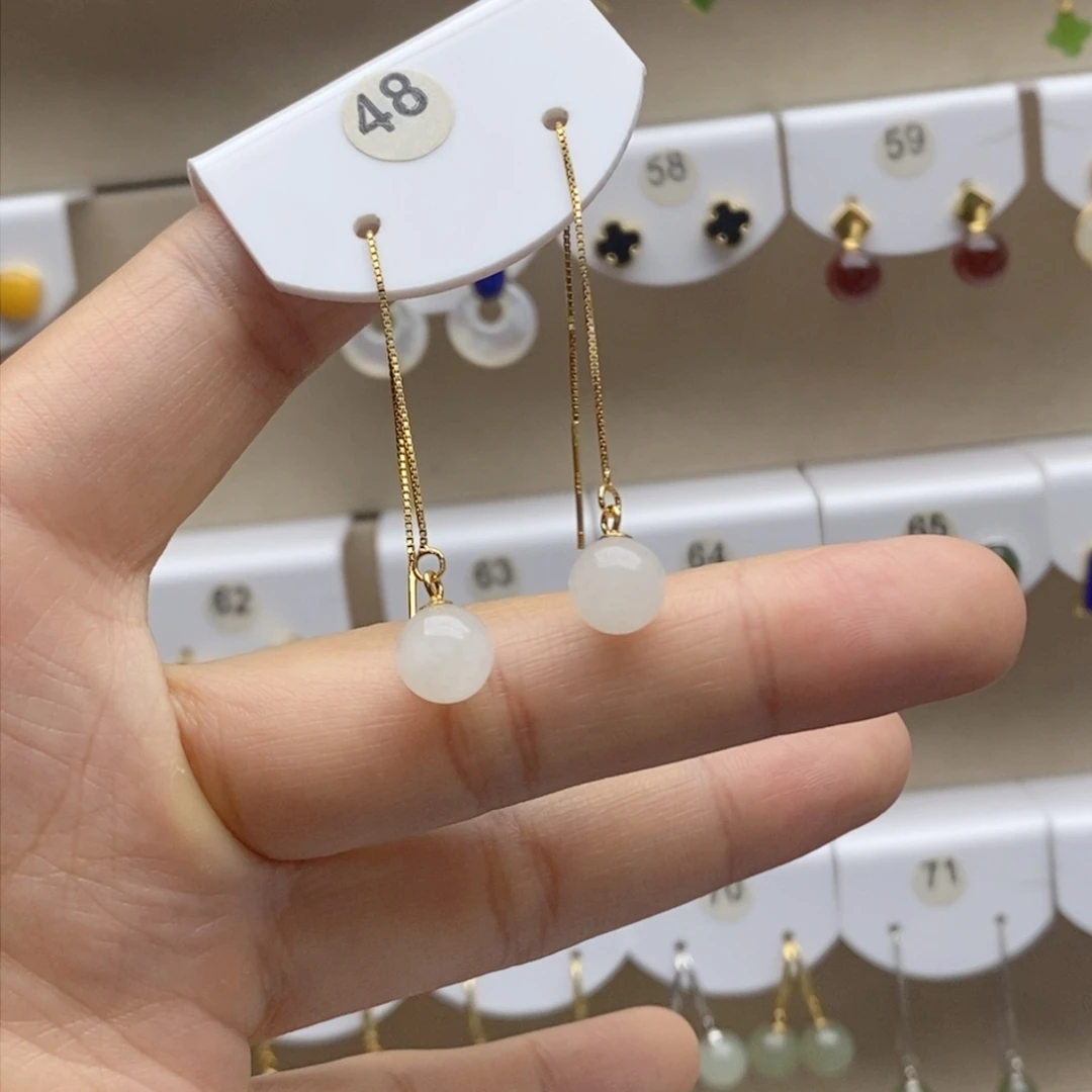 银S925镶嵌和田玉耳饰