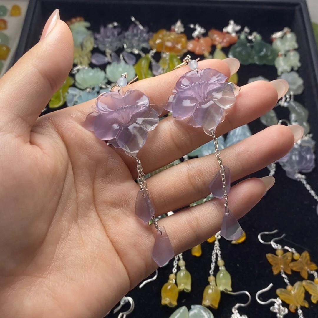 霖***）未镶嵌蛇纹石玉耳饰/颈饰