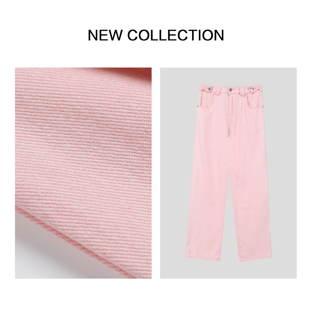 【丽公主专属】粉色高腰直筒牛仔裤女款 K1F27012