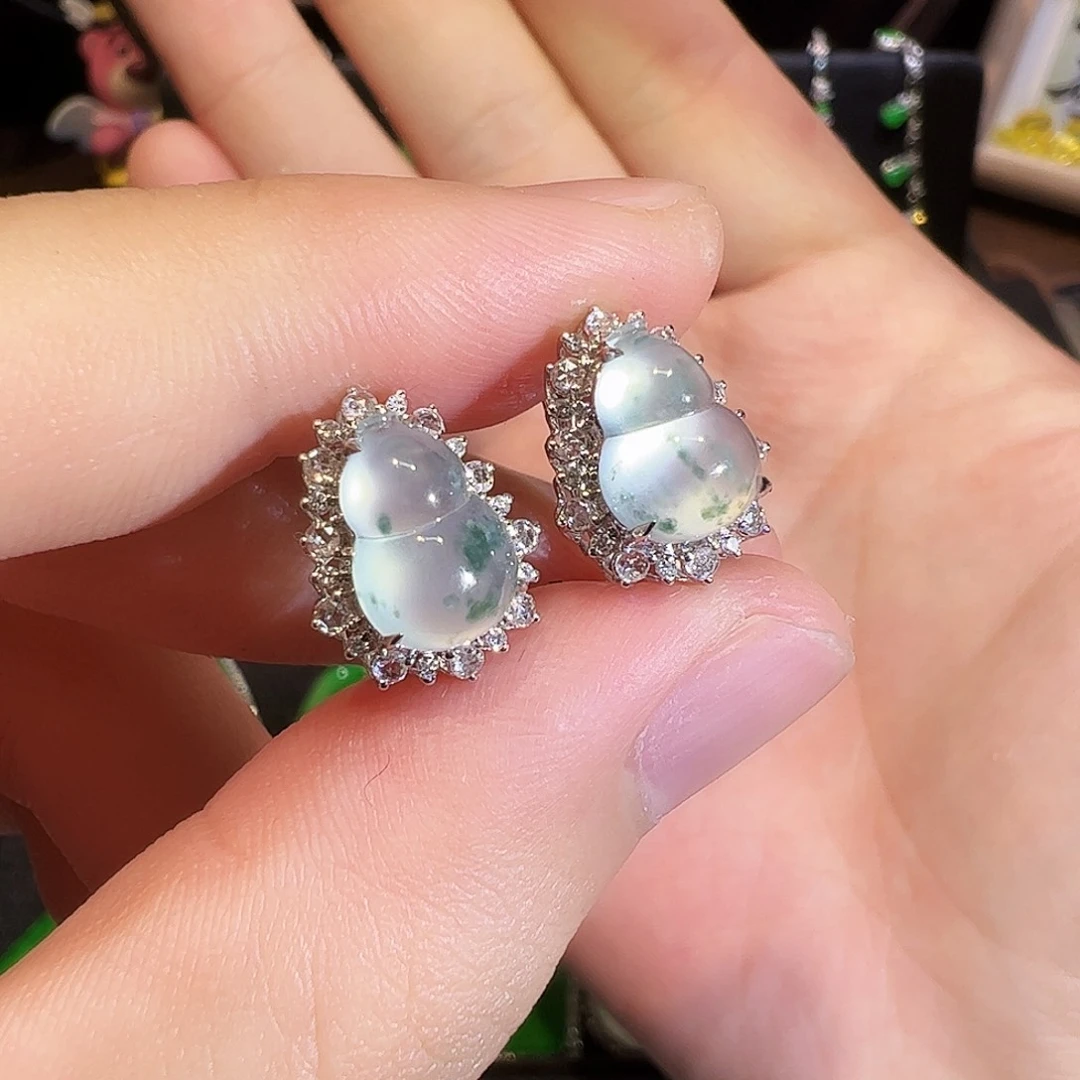 翡翠耳饰18K金镶嵌葫芦