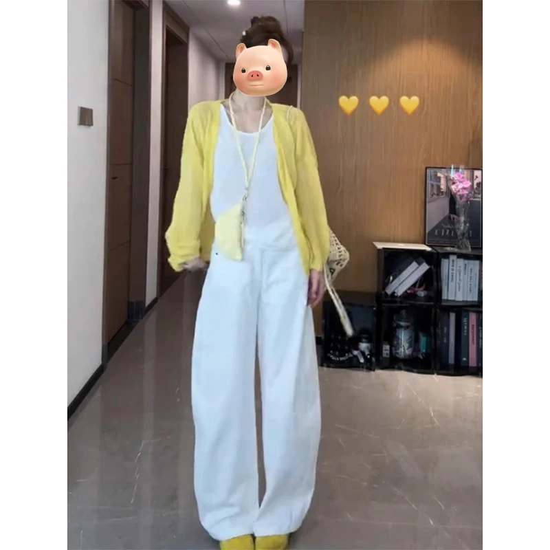 黄色冰丝防晒针织开衫女夏季薄款外搭空调罩衫早春多巴胺穿搭上衣