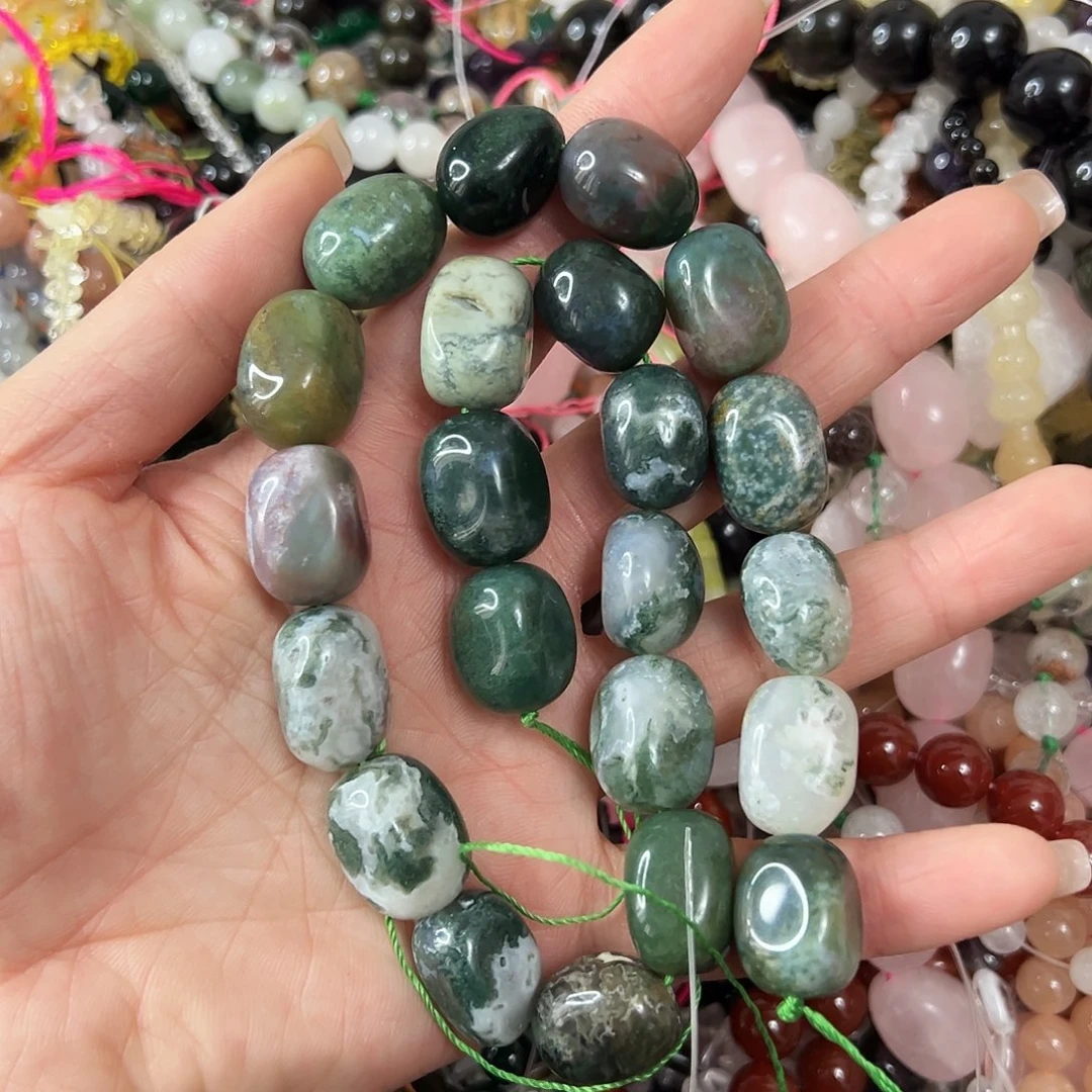 玛瑙/玉髓未镶嵌珠宝半成品，卡12x17水草玛瑙一条