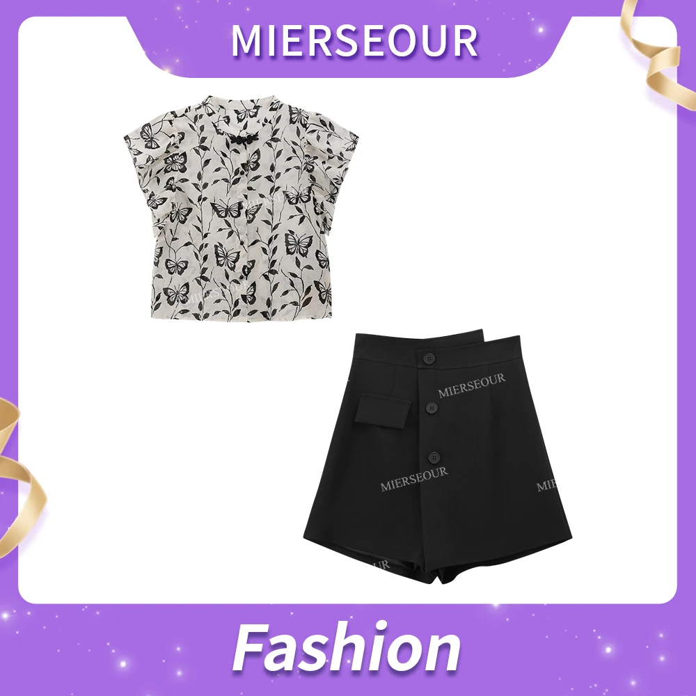 【蝴蝶胶片】印花衬衫设计感休闲套装2212