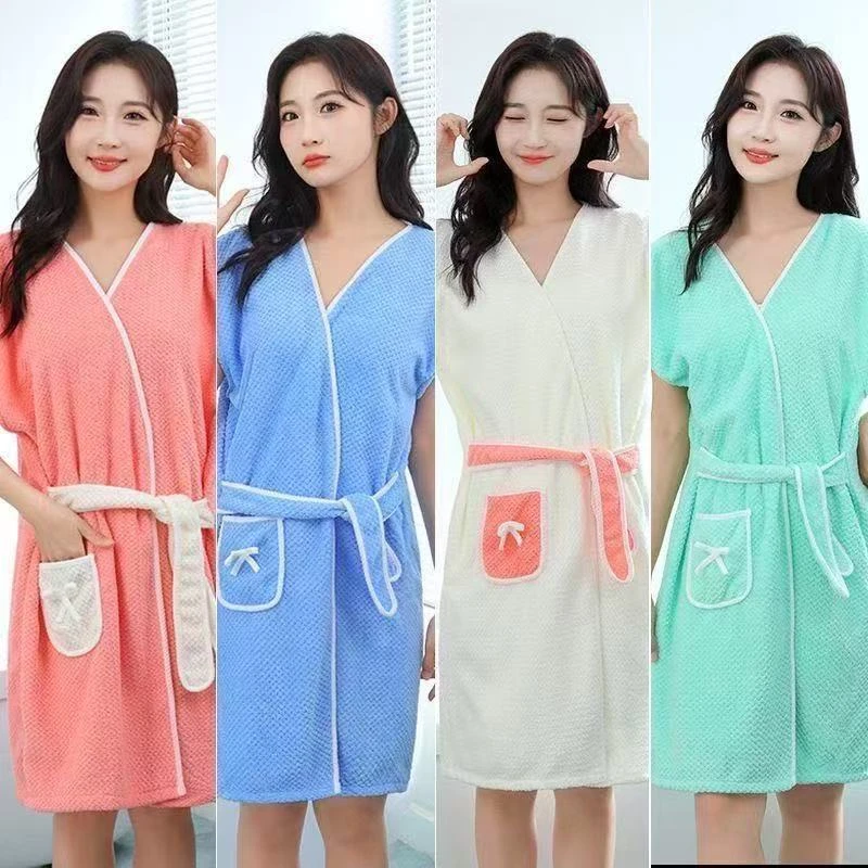 珊瑚绒菠萝格加厚浴裙浴巾可穿可裹式家用情侣吸水速干洗澡游泳