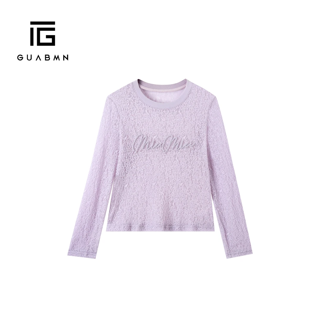 GUABMN2025秋季新款高级慵懒风刺绣立体字母圆领上衣女3895
