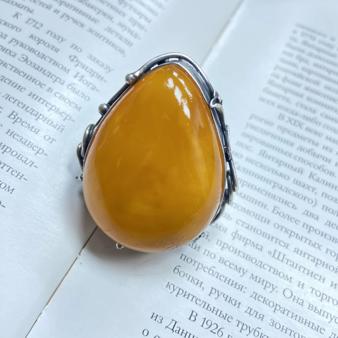 欧洲回流老蜜蜡定制水滴戒指