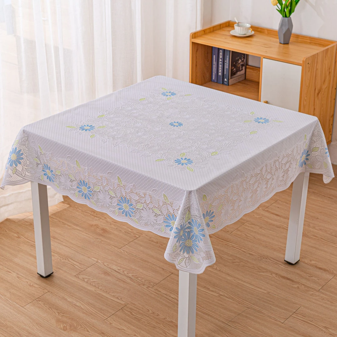 楚花137*137方桌简约小清新印花PVC家用餐桌布防水防滑正方形