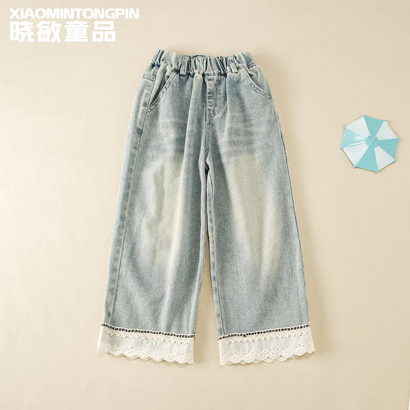 钩花花边裤脚牛仔裤3C3126