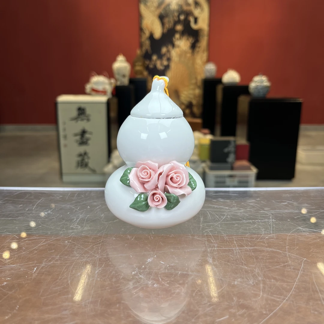 陶瓷插瓶手工捏花茶桌小葫芦摆件茶叶罐装饰创意陶瓷瓶@601