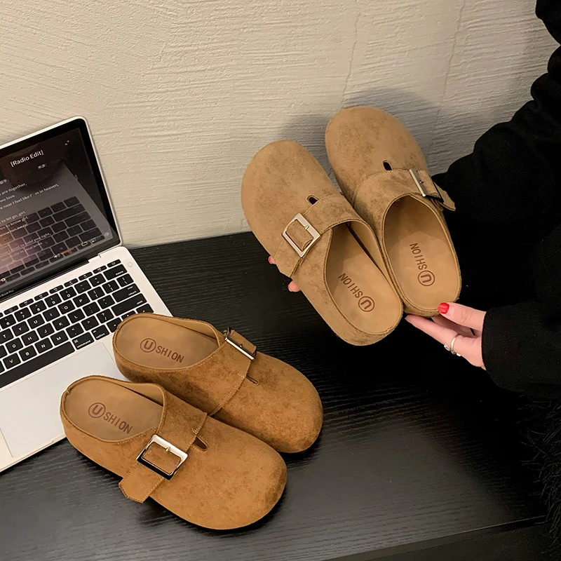 厚底内增高包头半拖鞋女外穿2025新款春季勃肯鞋一脚蹬丑萌勃肯鞋