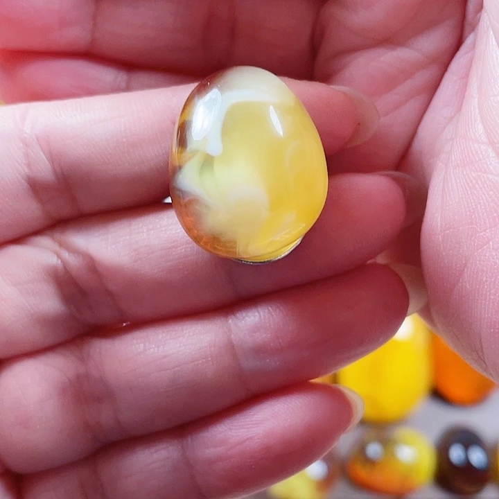 玲***姐琥珀银S925镶嵌裸石戒指