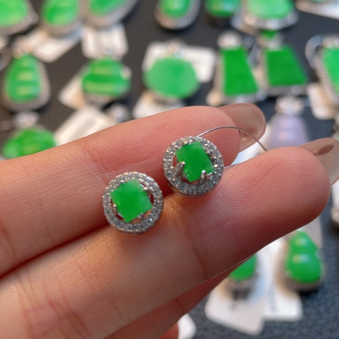 翡翠银S925镶嵌吊坠(不含链)耳钉