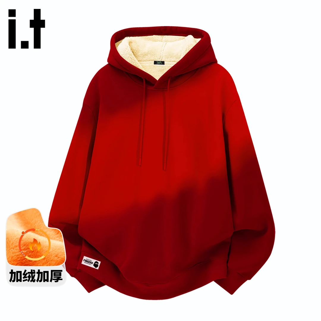 it FINGERCROXX本命年红色卫衣男冬季情侣款加绒加厚外套套头上衣