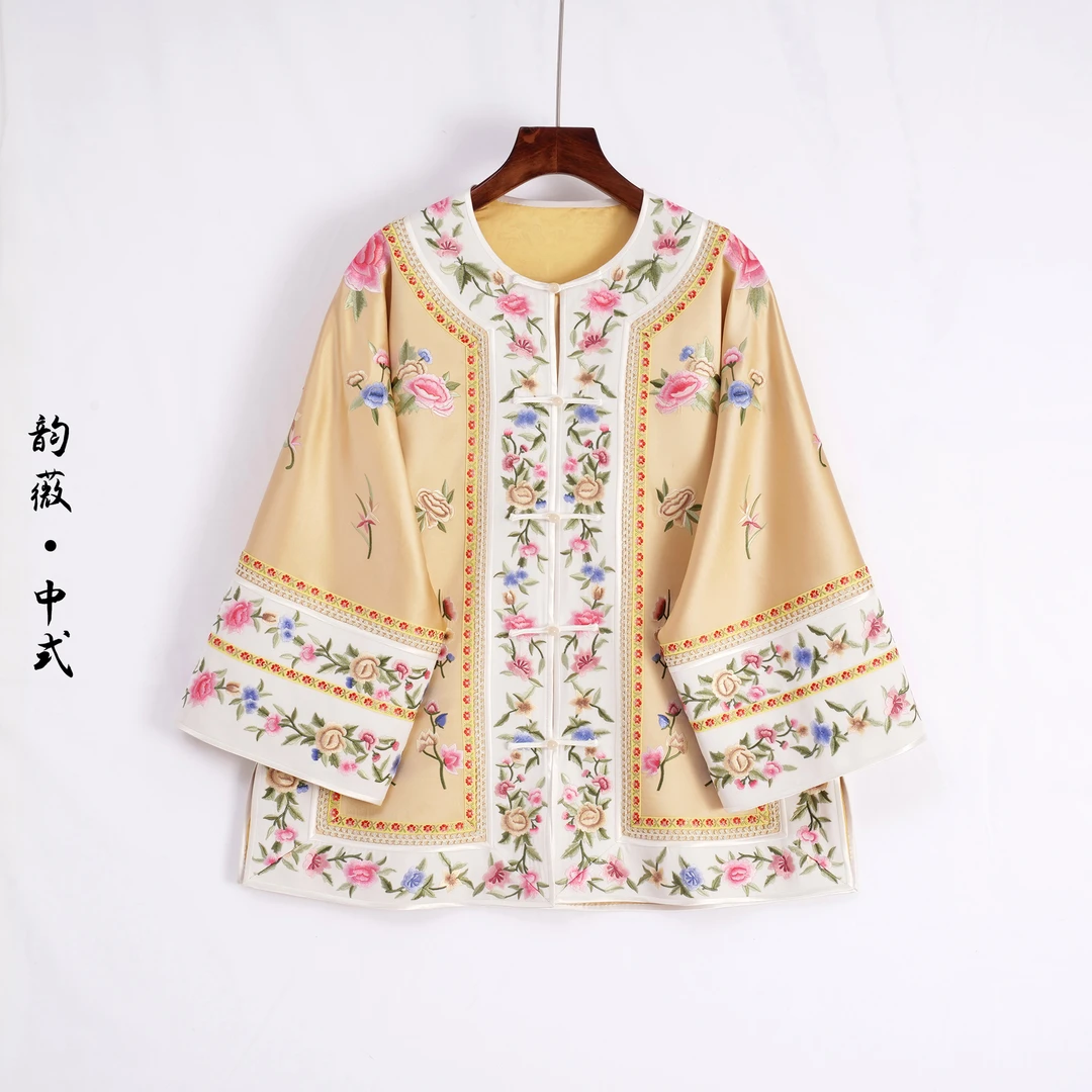 韵薇•中式圆领刺绣上衣中国风新中式常规复古气质外搭女装10679