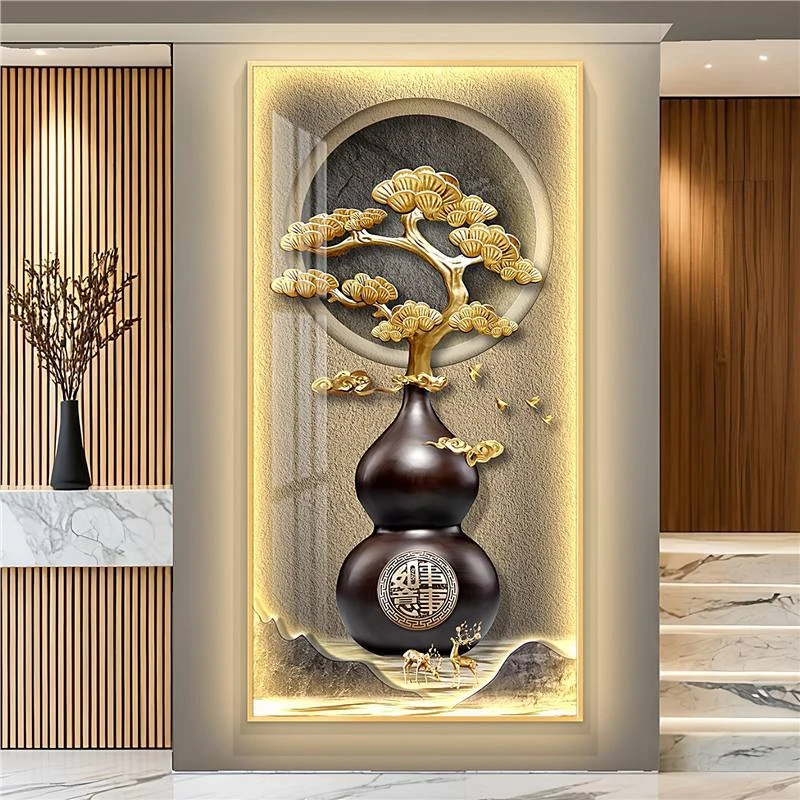 led带灯轻奢高级感葫芦玄关装饰画简约现代挂画壁画走廊过道挂画