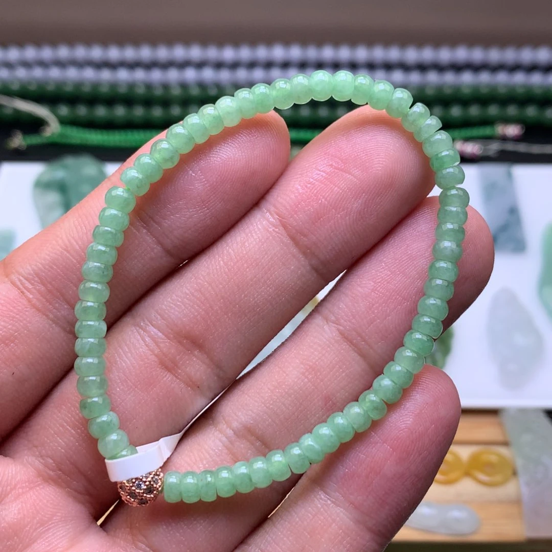 未镶嵌手链翡翠绿底算盘珠 4.3mm