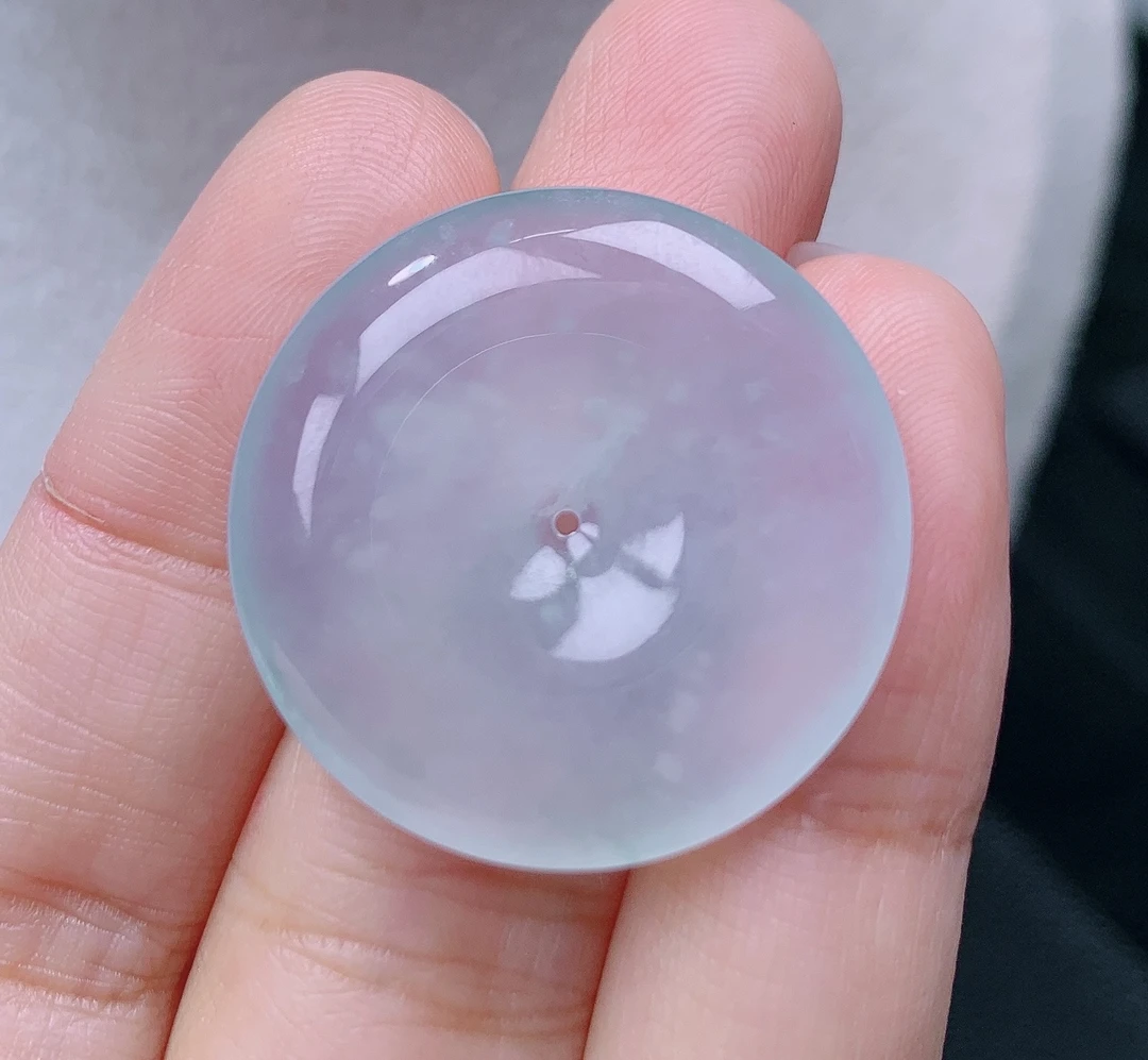 缅甸翡翠A货老坑冰种淡绿雪花棉平安扣吊坠怀古揭阳精品28.3*5.1