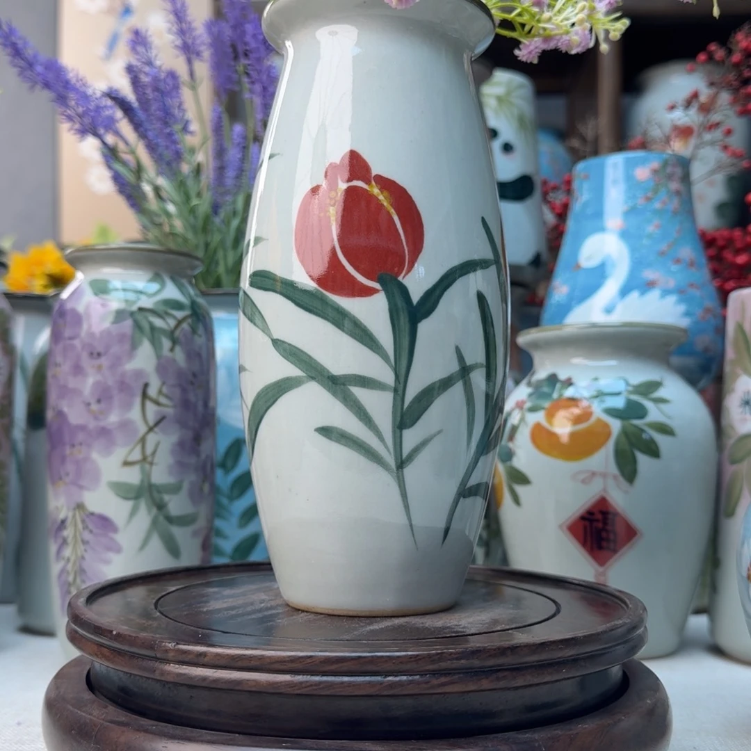 摆件景德镇陶瓷手绘花瓶摆件无孔