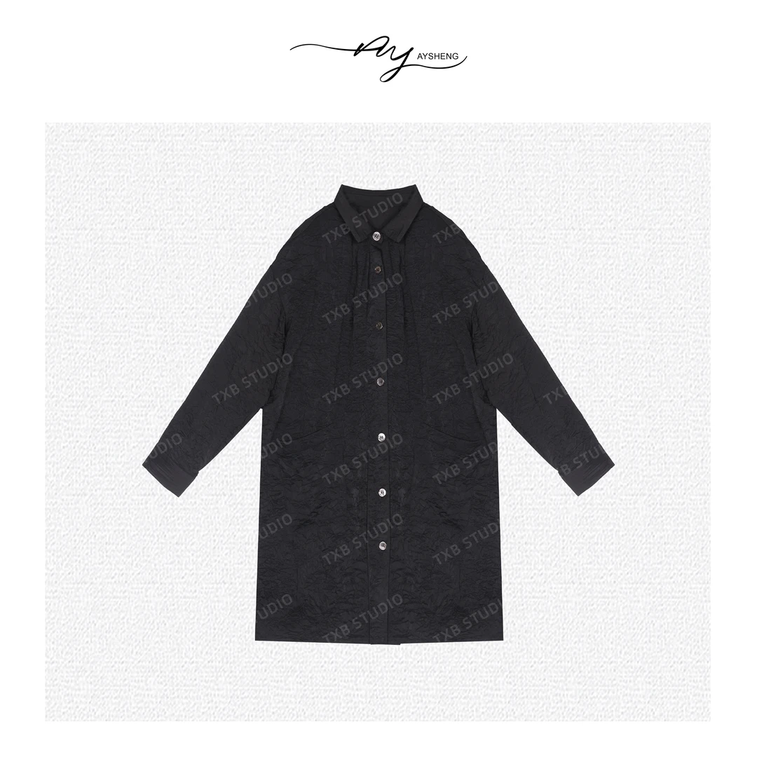 TXB 25夏绸面舒适感肌理褶皱工艺阔版休闲衬衫连衣裙XB-7290