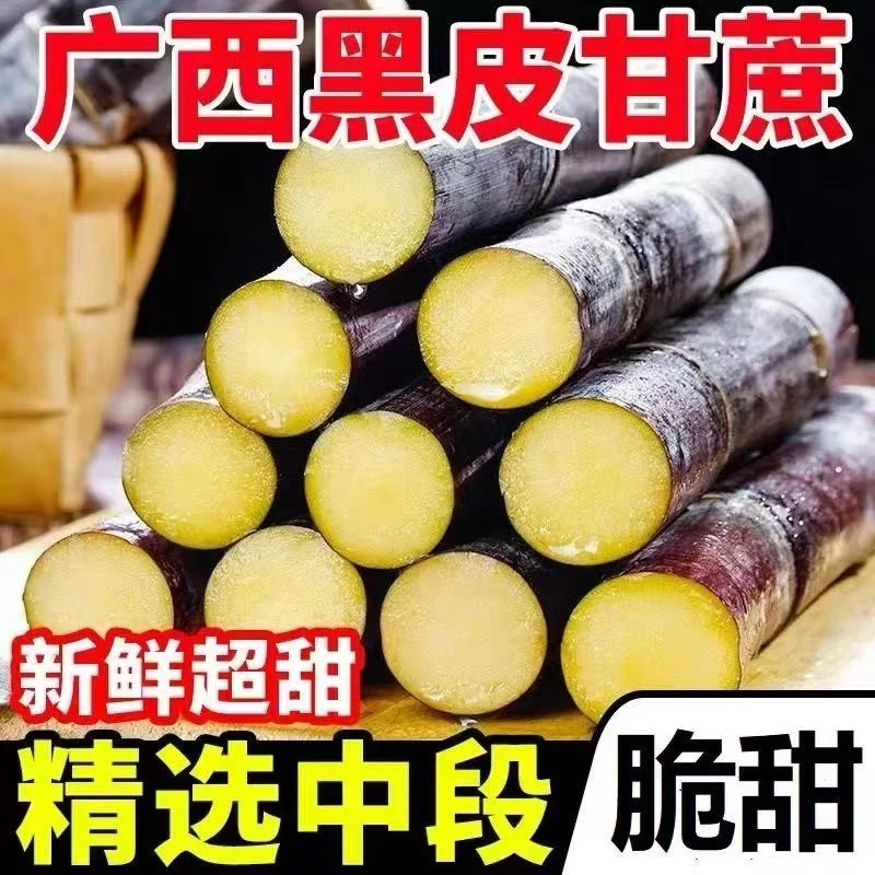 广西新鲜黑皮甘蔗应季上市脆甜多汁现砍现发水果甘蔗