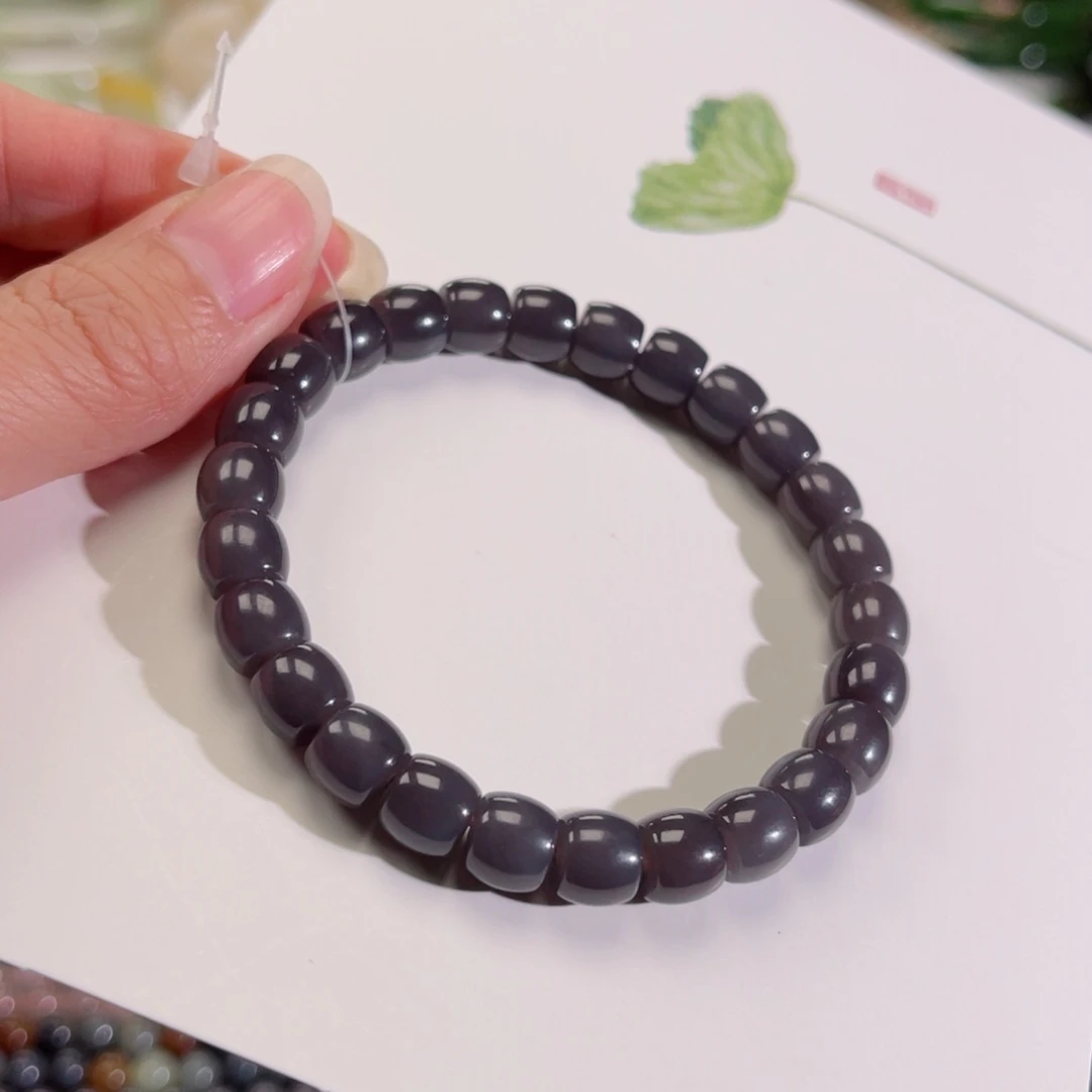 和田玉手串未镶嵌浓紫色卡8