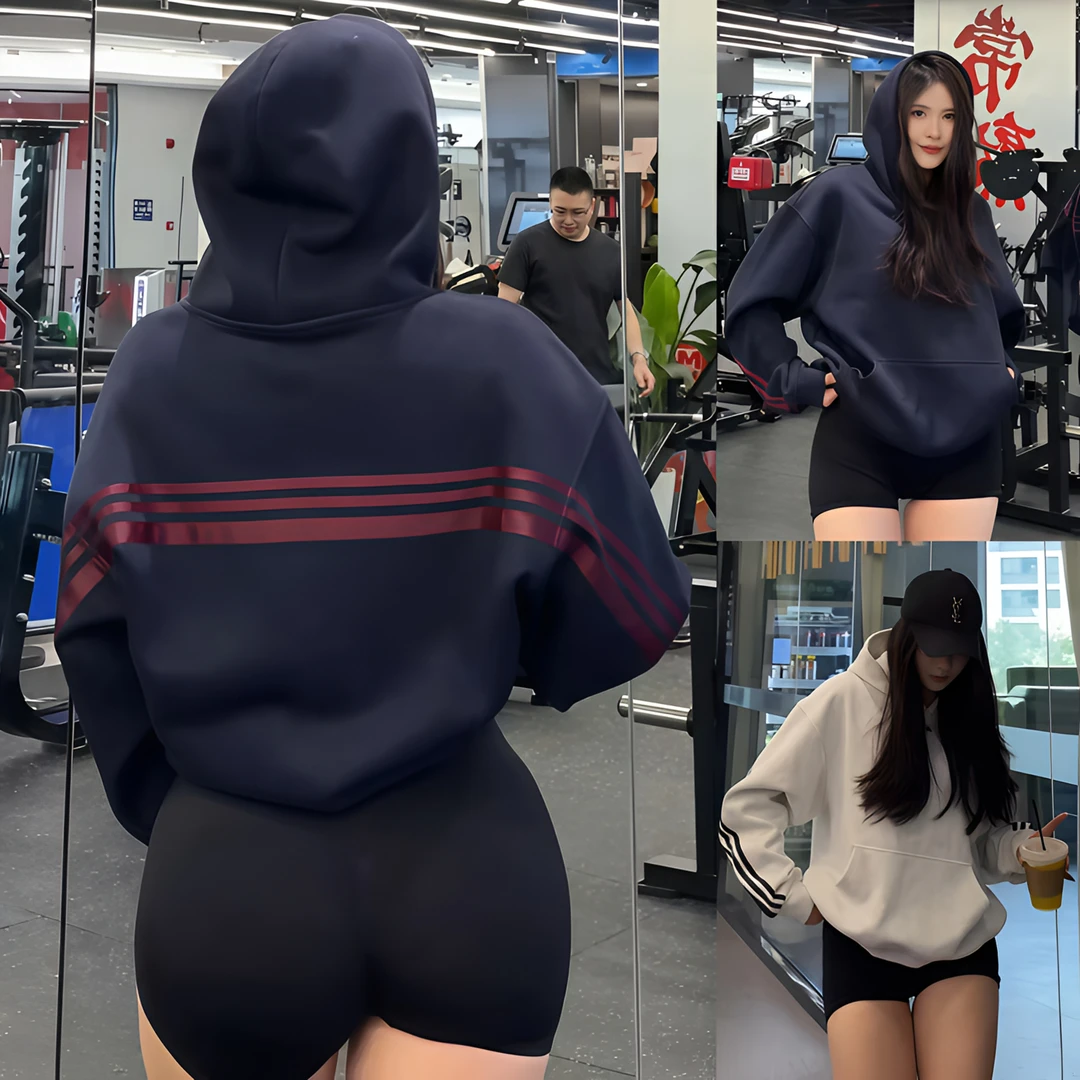 秋冬男士重磅撞色条纹拼接连帽休闲卫衣潮牌时尚宽松百搭长袖上衣