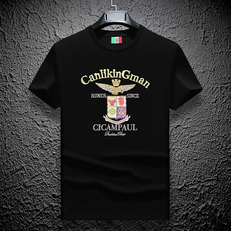 DIUCIC欧货高端烫钻男士短袖T恤春夏圆领体恤潮牌轻奢男装打底衫