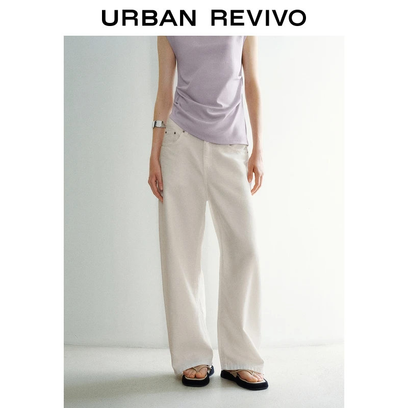 UR2025秋季新款女装简约时尚基础纯色弯刀休闲长裤UWM850186