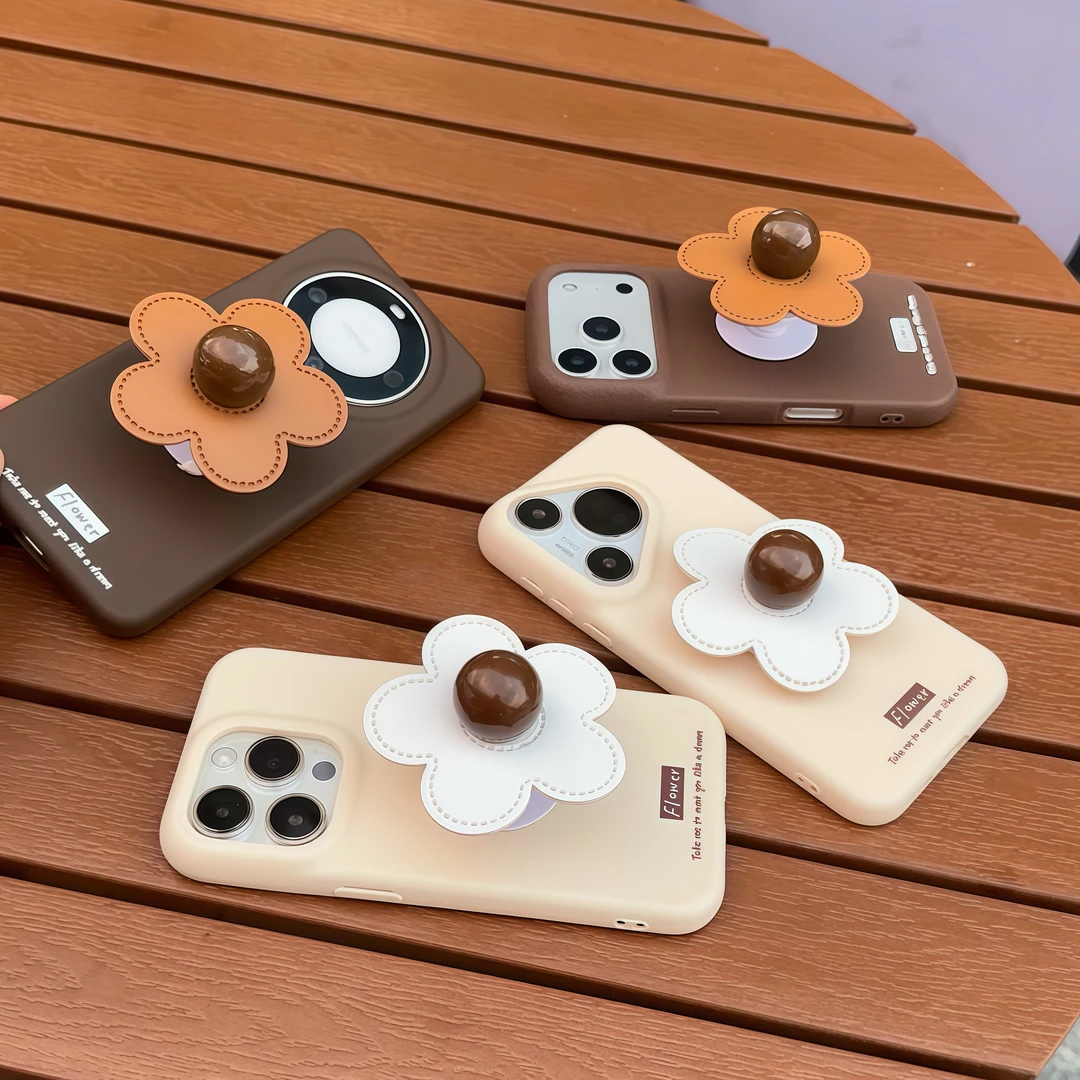欧克里里花朵支架适用iPhone16/17promax皮纹苹果15手机壳华为P60