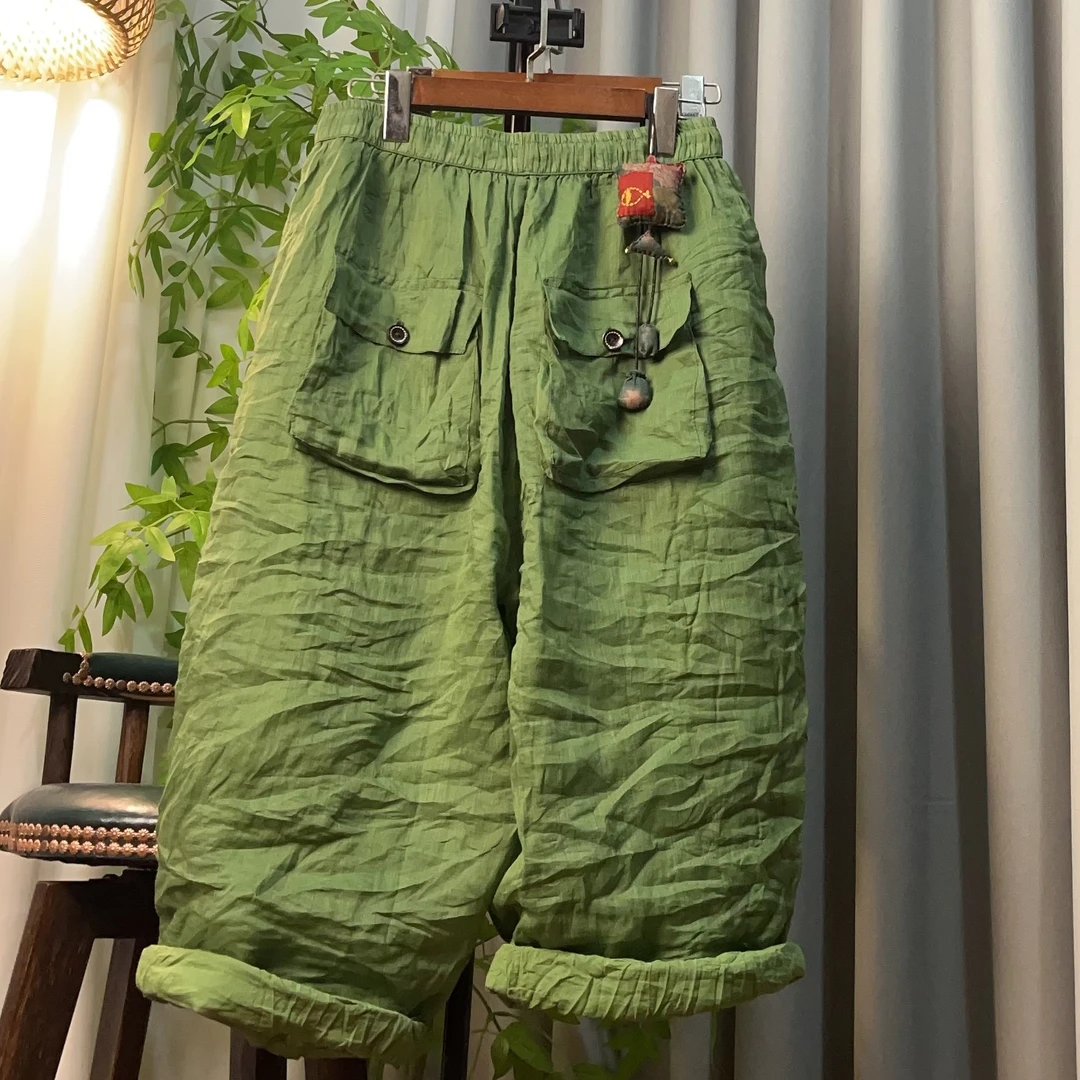 1亚亚~经典原创苎麻复古百搭时尚双层工装口袋老爹裤