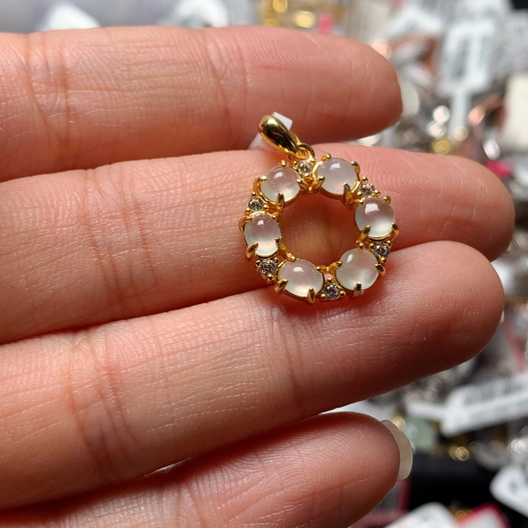 翡翠戒指银S925镶嵌天然翡翠吊坠