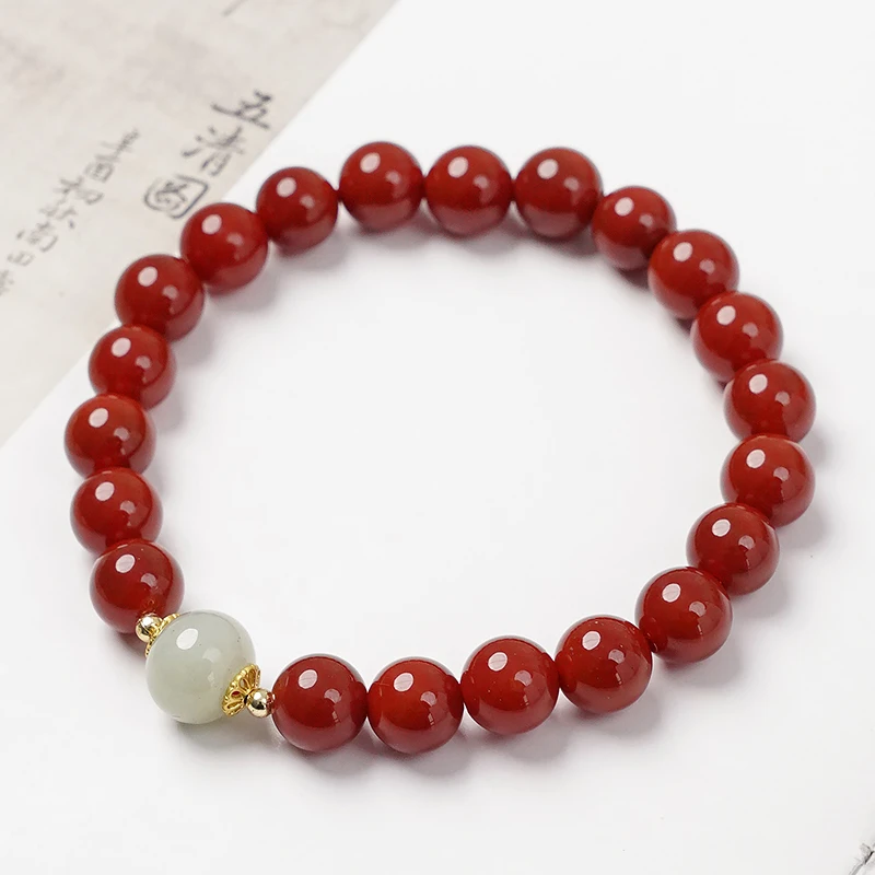 宫廷风红玛瑙和田玉单圈手链 多样性发一-8837