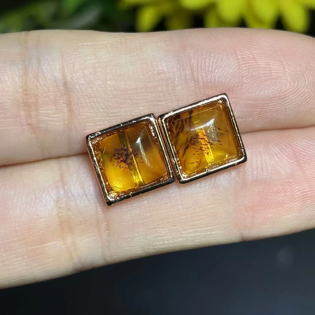 面面来财珠宝MT2717-琥珀虫花珀耳钉一对