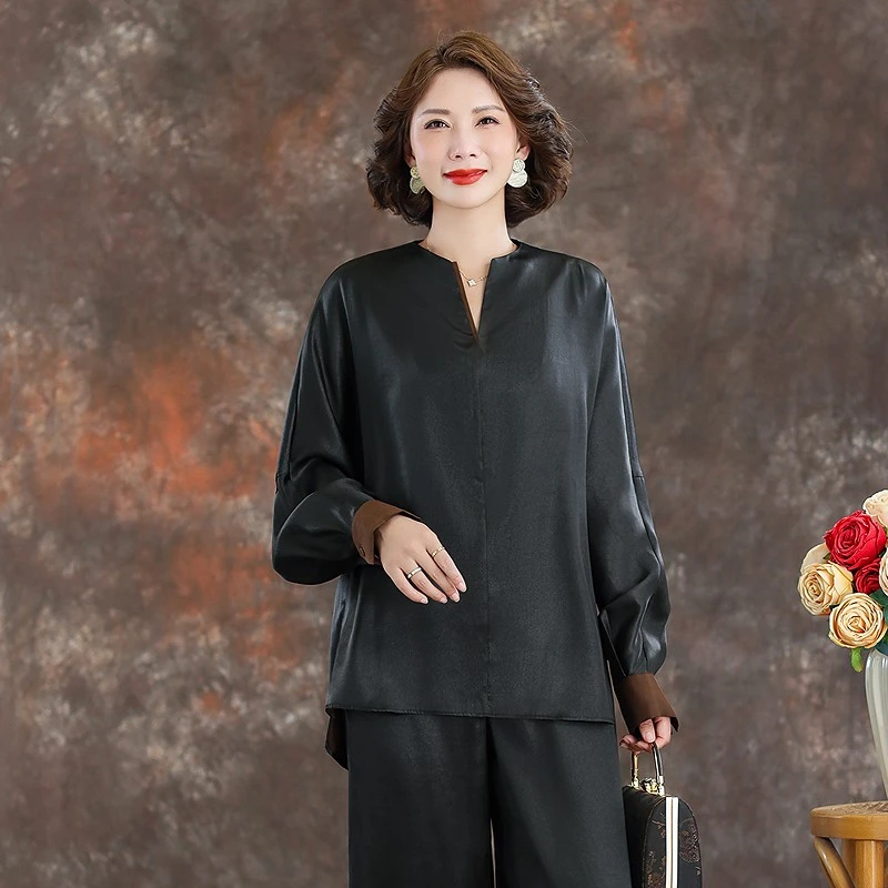 齐黛【玄墨】香云纱新中式上衣桑蚕丝国风女长袖宽松真丝上衣