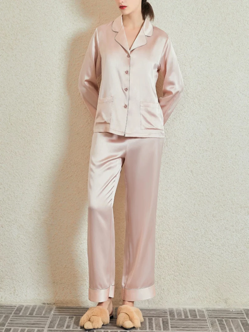 重磅百分百桑蚕丝长袖长裤女款睡衣