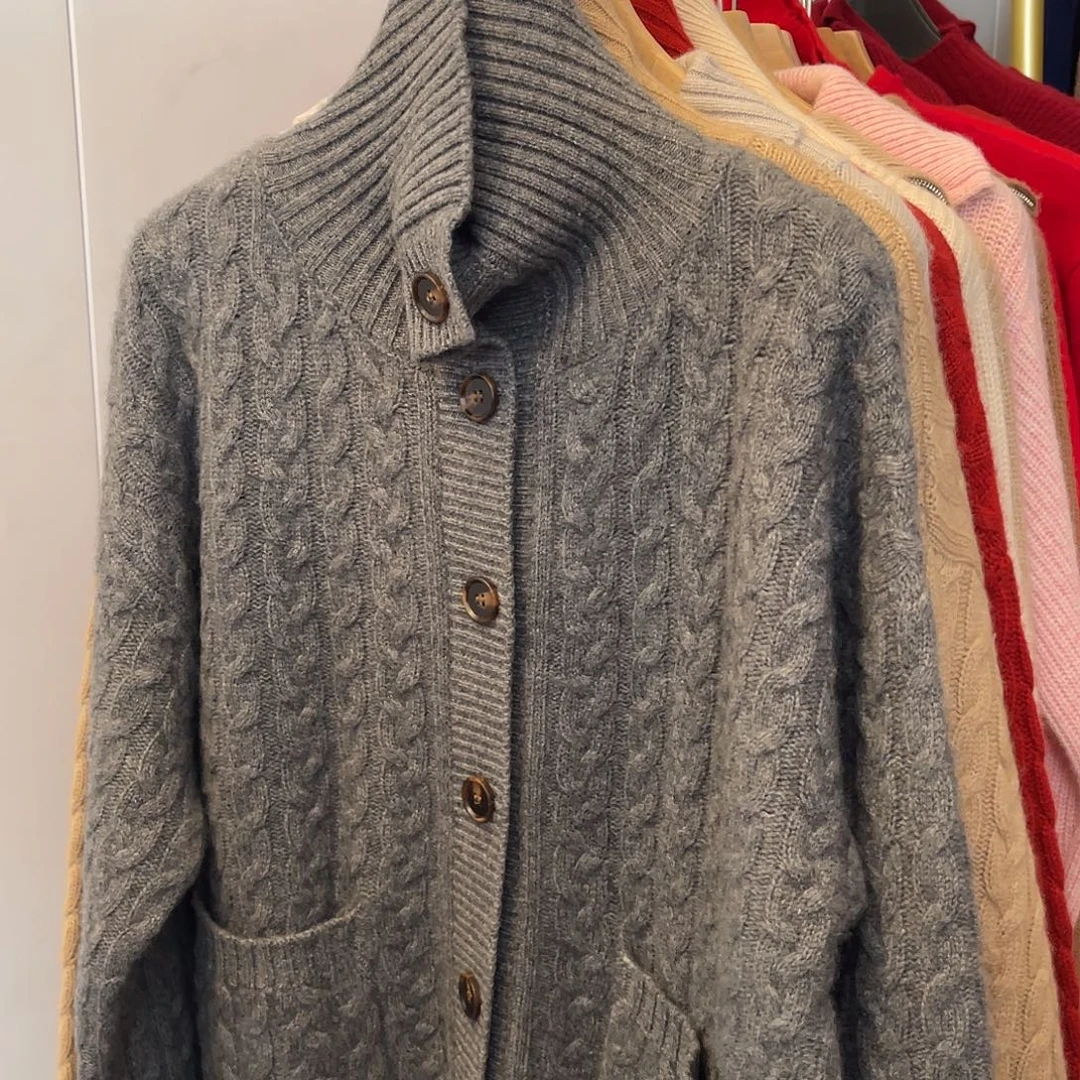 高领 麻花 羊绒 开衫 TC