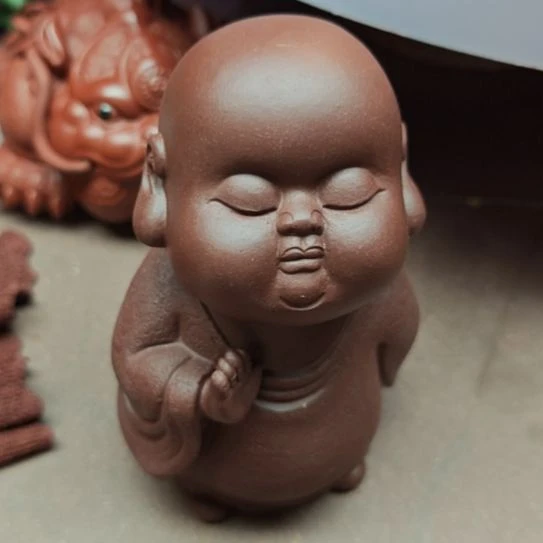 九***人宜兴紫砂紫泥小和尚可盘可养