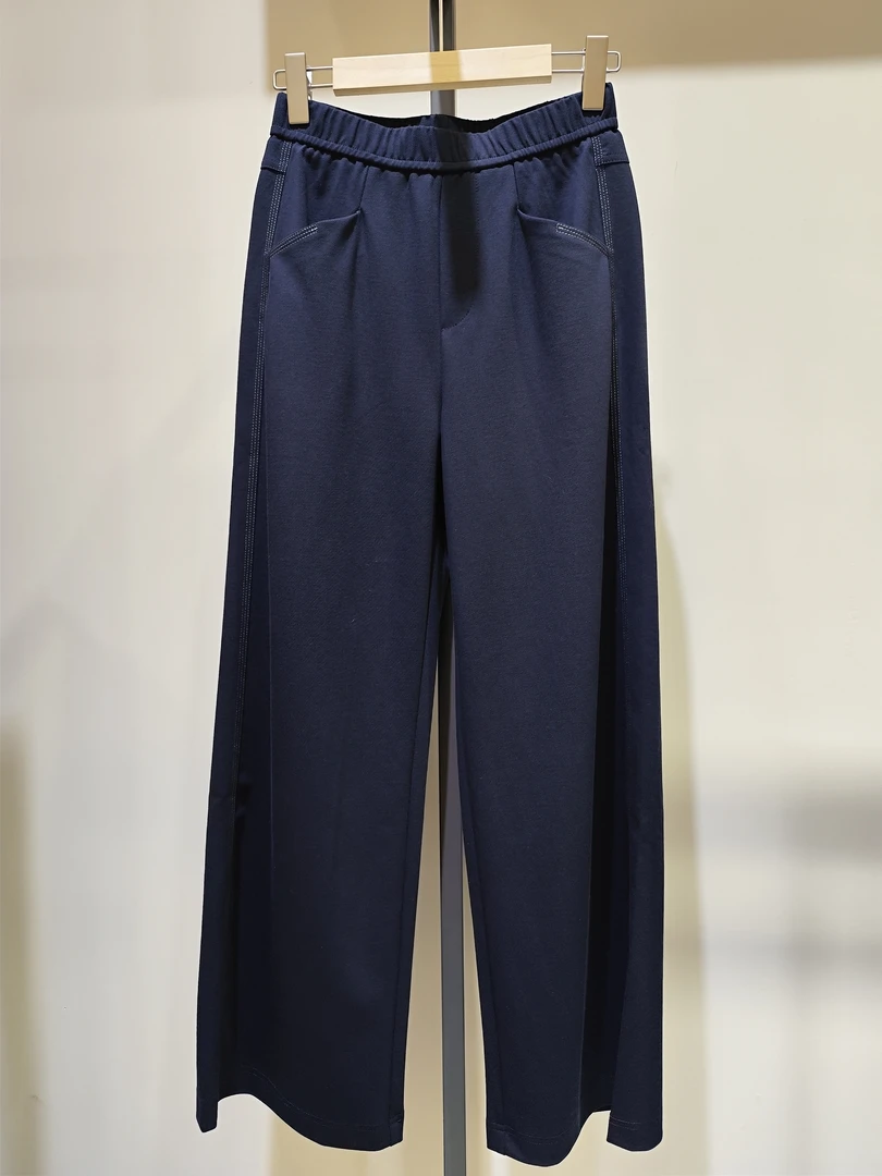 LMX简约纯色松紧腰宽松休闲直筒裤显瘦高腰时尚春秋百搭