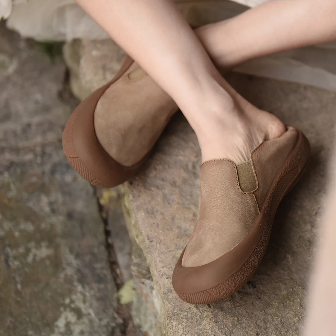 Artmu阿木复古厚底乐福鞋女平底深口单鞋一脚蹬女鞋两穿D2506-2